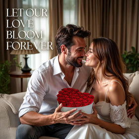 GLAMOUR BOUTIQUE preserved pink roses in white heart box for timeless gifting