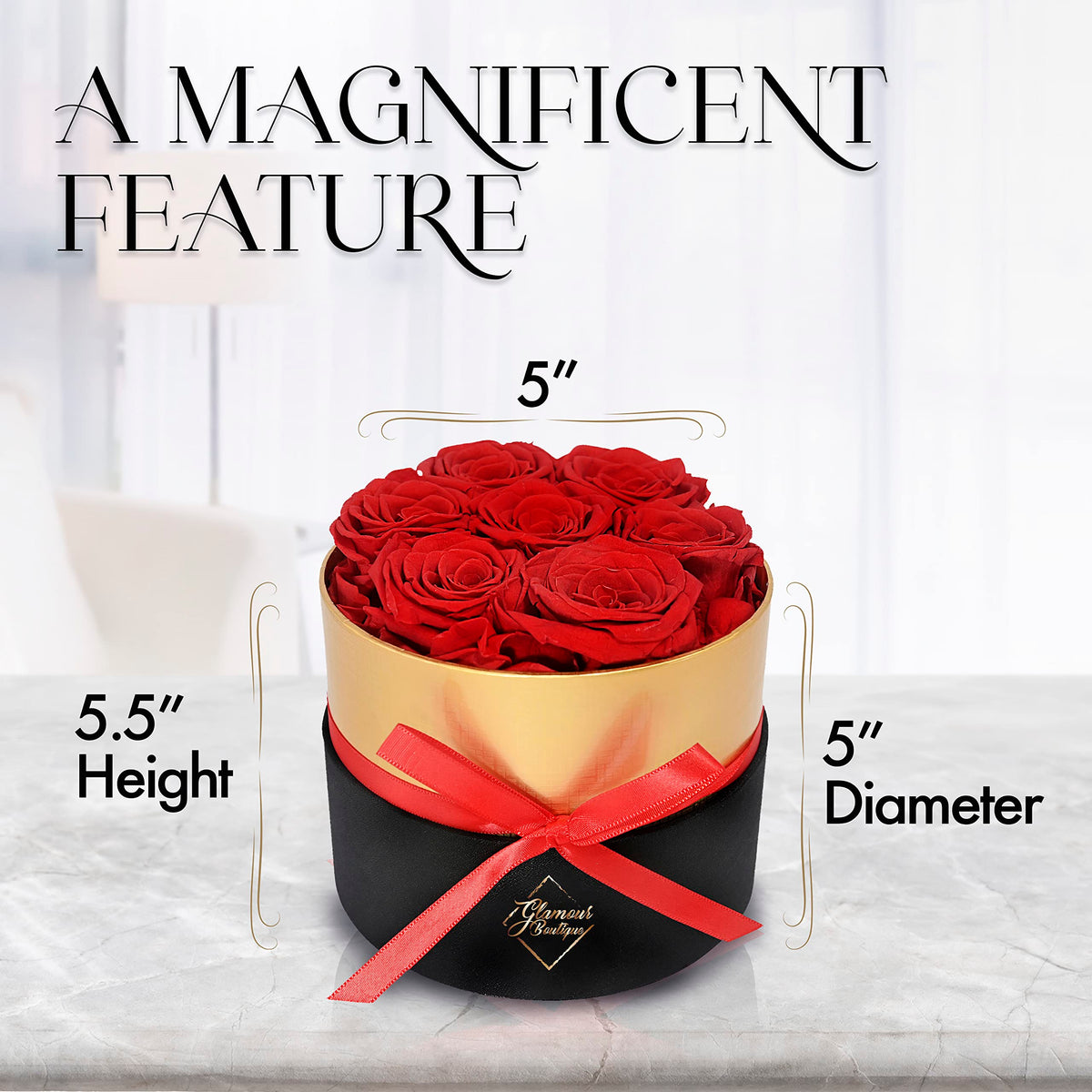 GLAMOUR BOUTIQUE yellow preserved roses in a color-treated box for cheer.