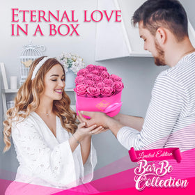 GLAMOUR BOUTIQUE roses inside heart box arranged for display