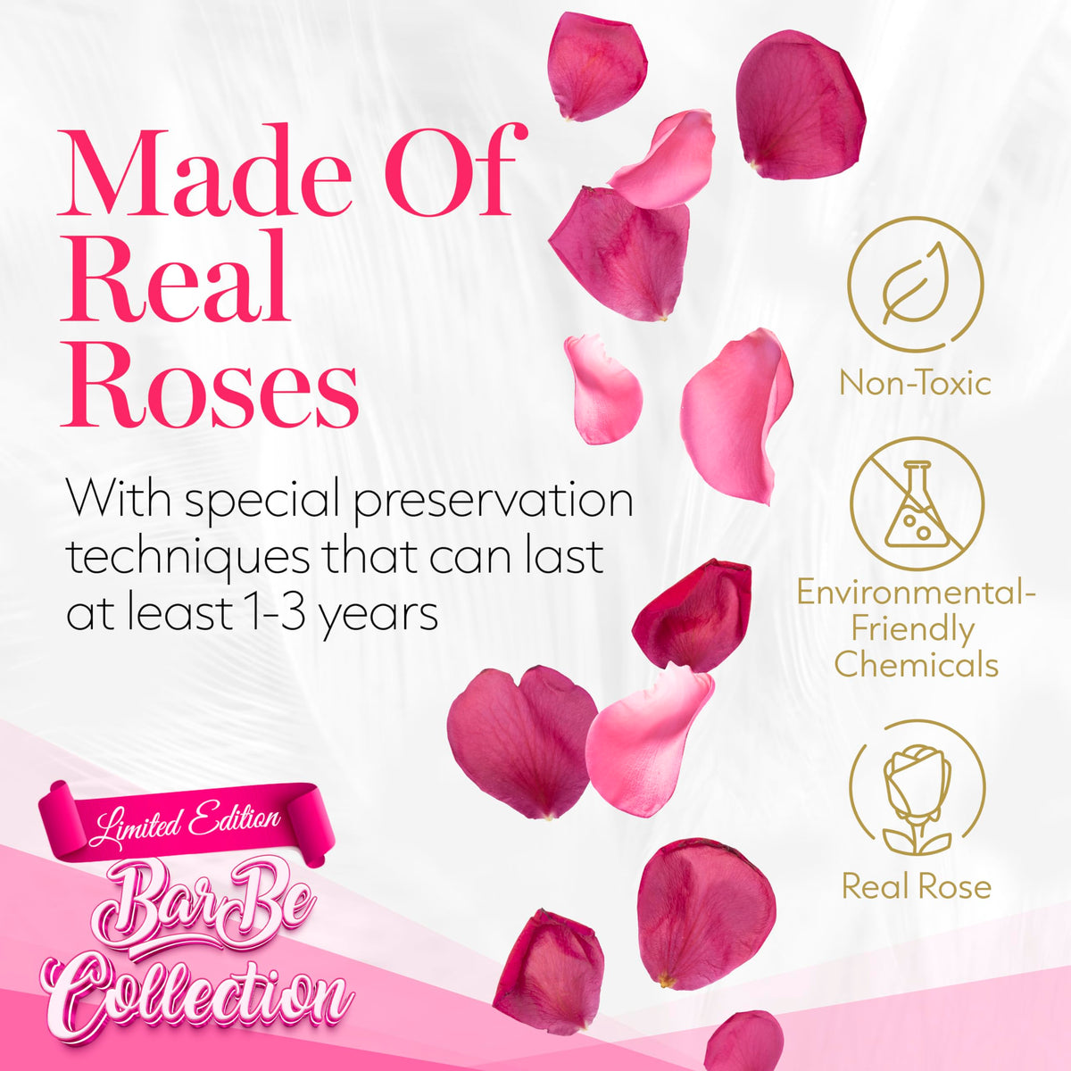 GLAMOUR BOUTIQUE velvet pink preserves roses detail emphasizes premium craftsmanship