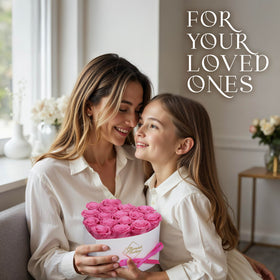 White box cover with pink roses ready for gift-giving and display.