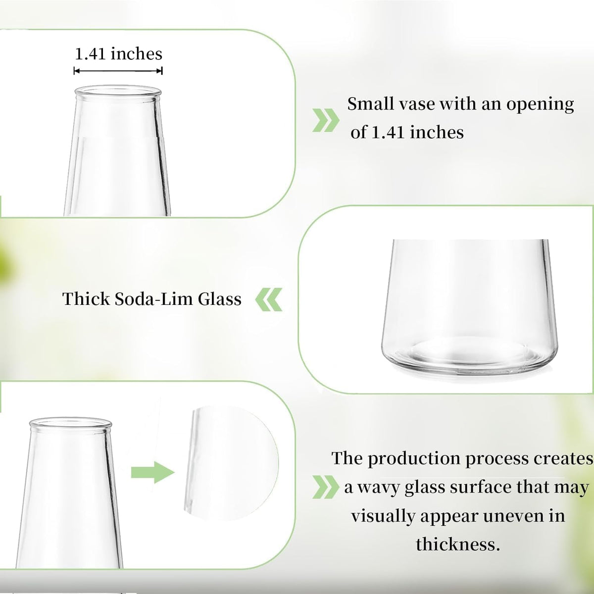 Glasseam set of 12 vases designed for easy cleaning and decorative stacking.