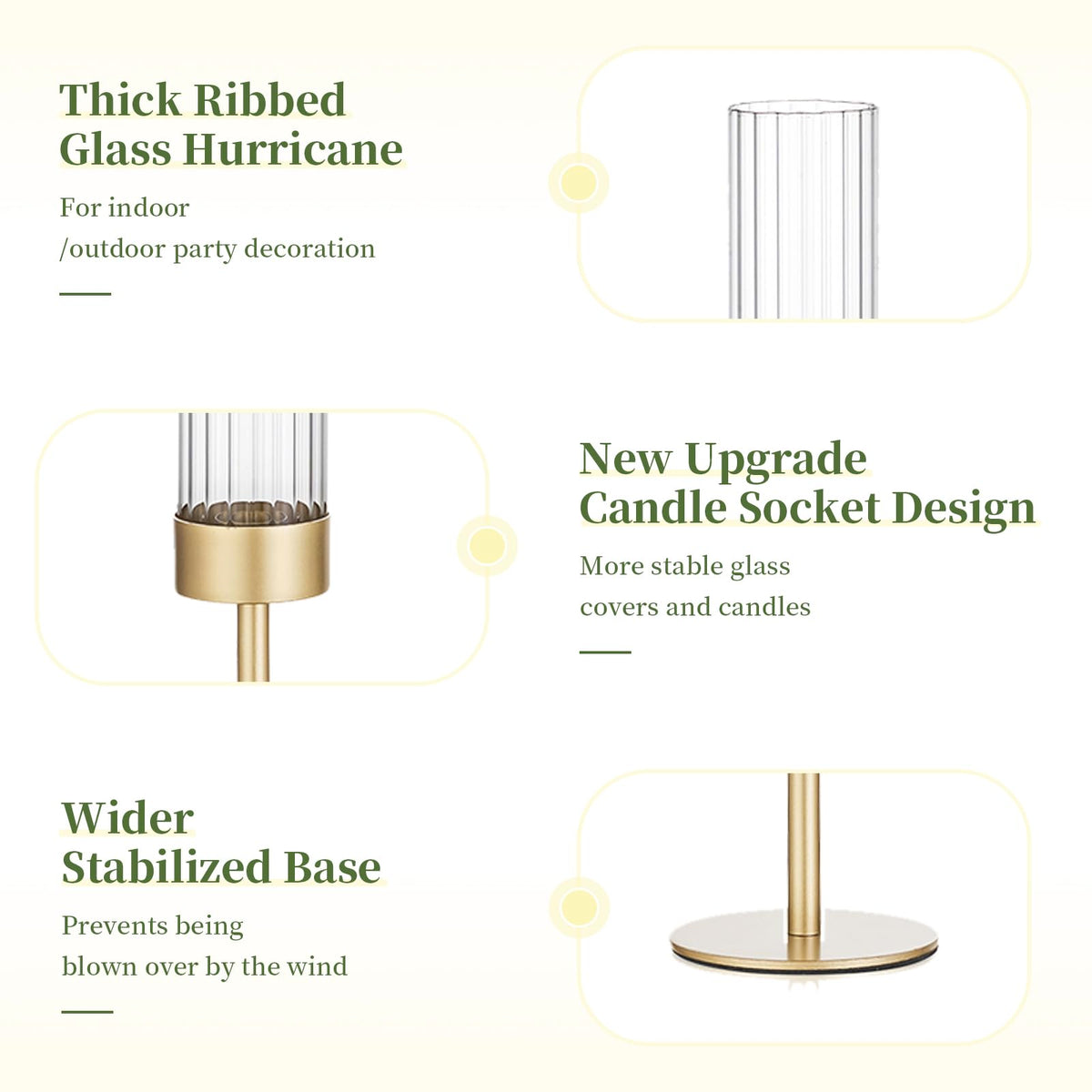 Glasseam tall fluted candle holder designed for vintage-style mantels.