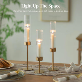 Glasseam three-piece set adds warmth to festive centerpieces and parties.