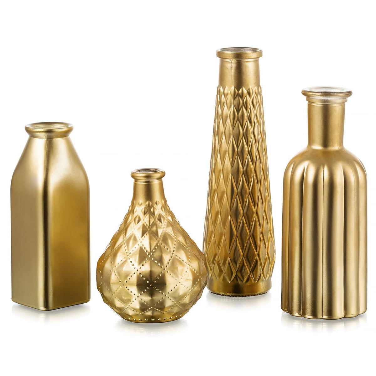 Glasseam gold vase with brushed etched detail adds vintage charm to living spaces