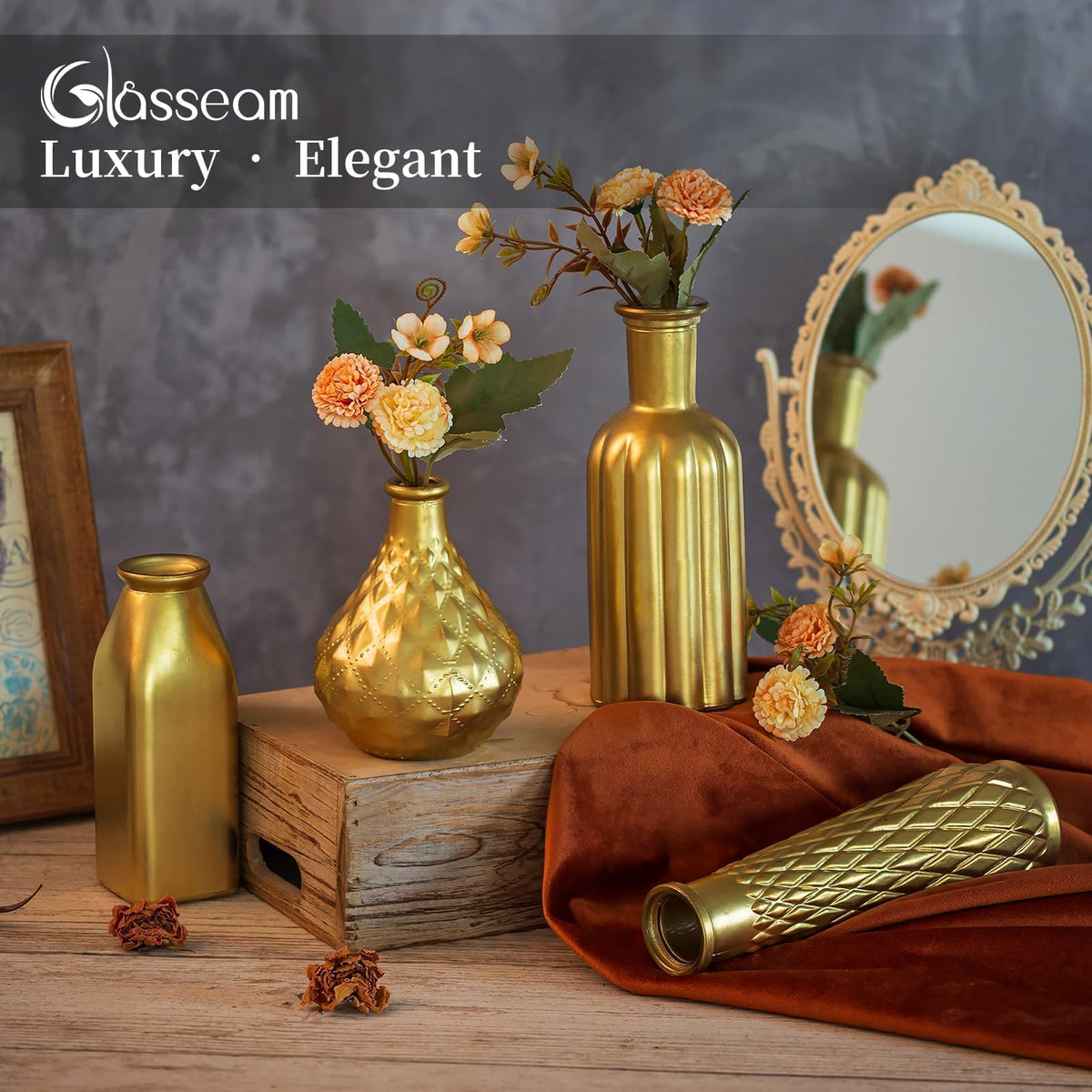 Glasseam gold vase for small bouquet fits compact arrangements