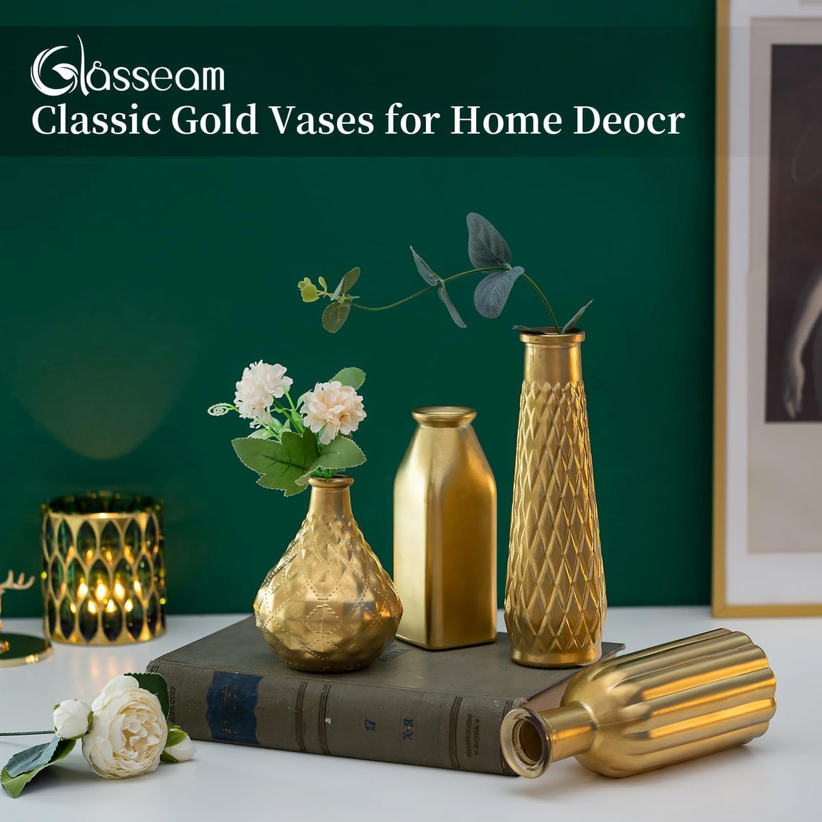 Glasseam gold vase thick glass for durable daily use