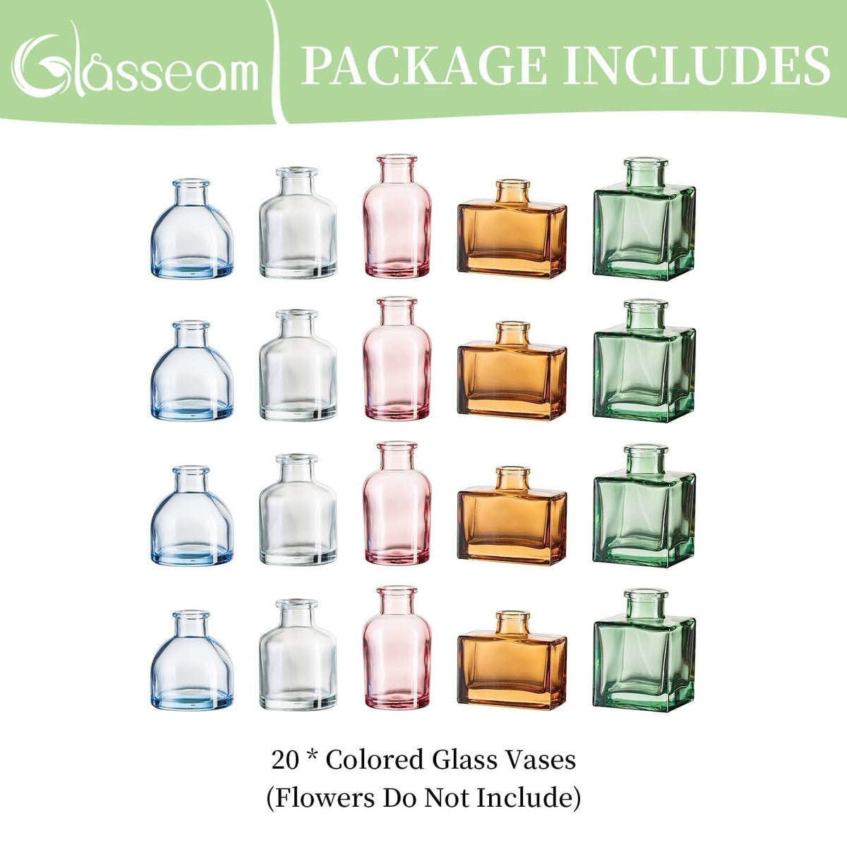 Glasseam home decor mini vases for dining or shelves.