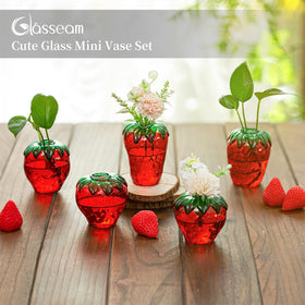 Glasseam strawberry propagation vase dining table centerpiece adds cheerful color.