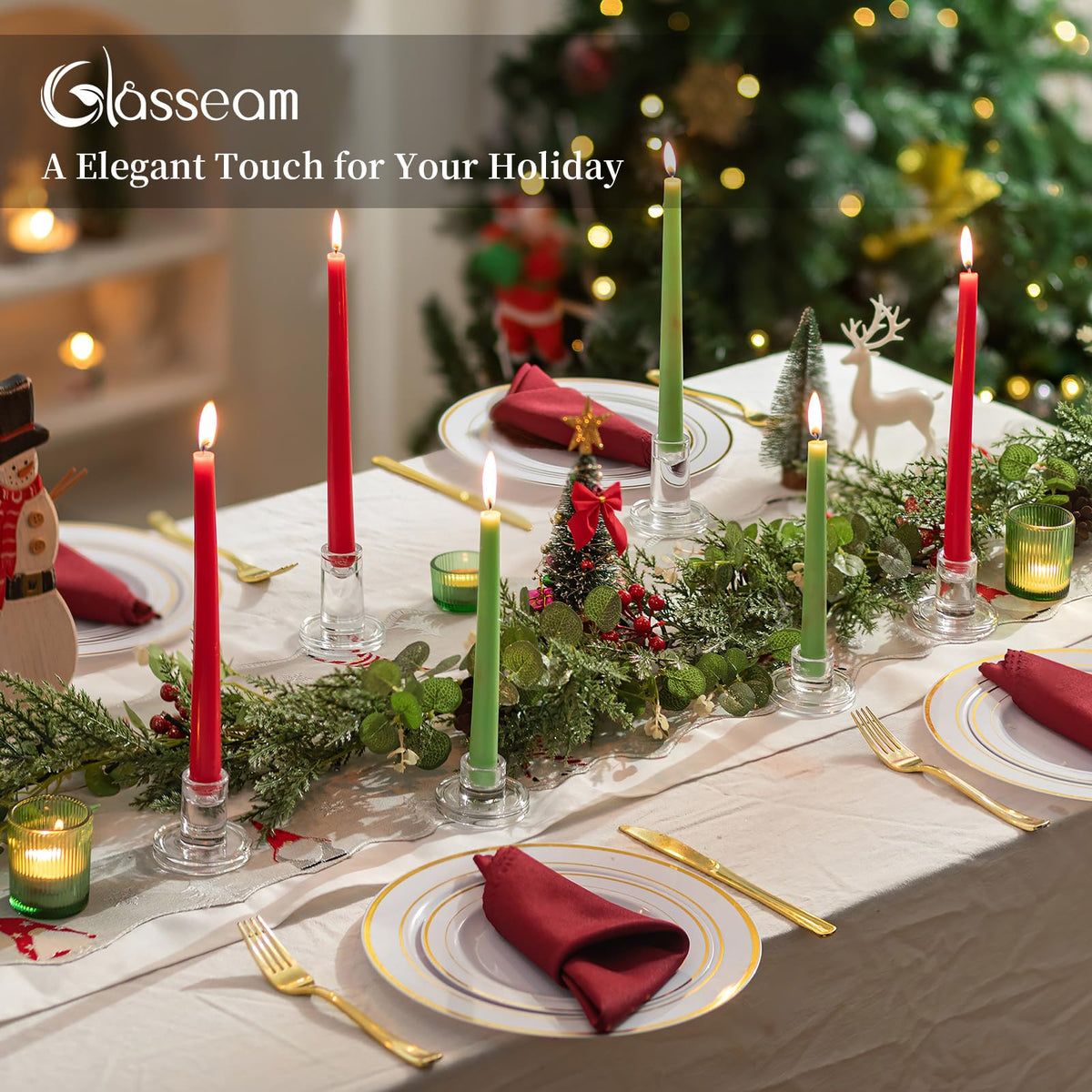 Crystal-clear Glasseam glass finish enhances candle colors with subtle sparkle.