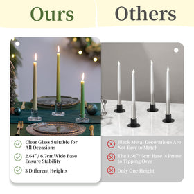 Glasseam dining centerpiece setup using tapered candle holders.