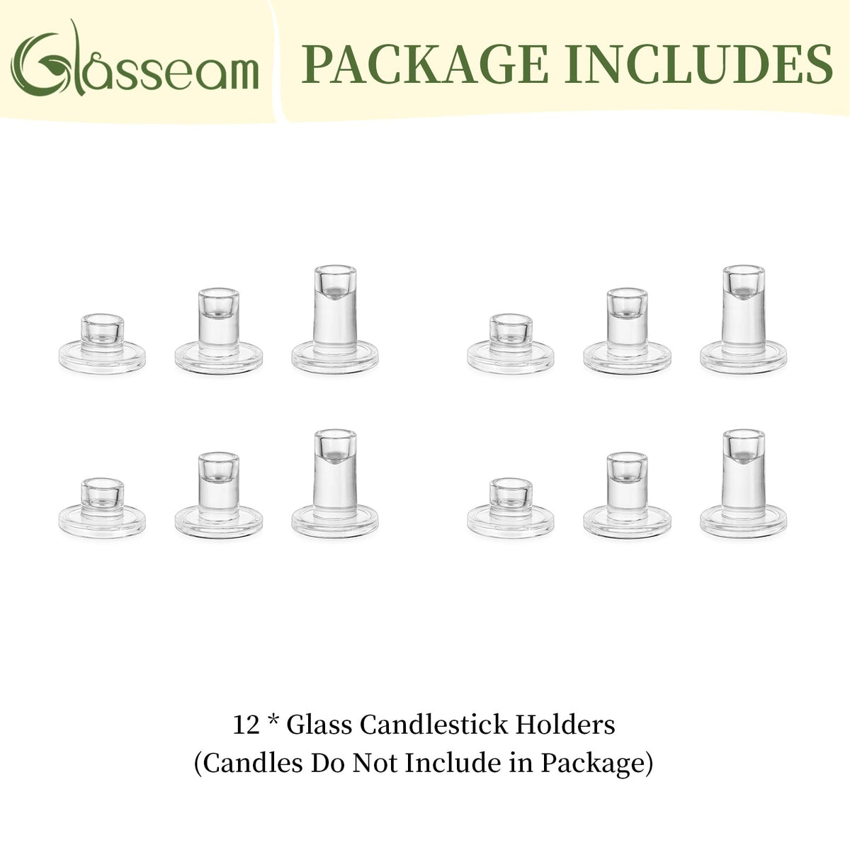Glasseam wedding decor with clear glass candle holders for refined reception tables.
