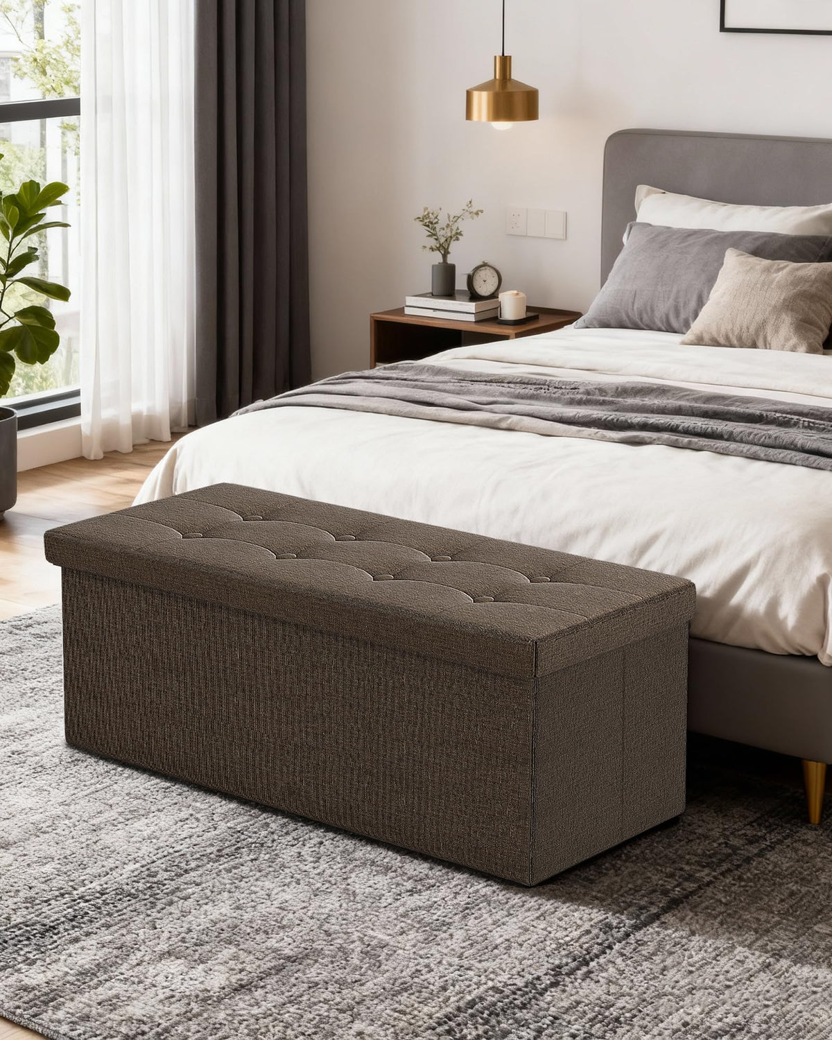 GLAXYFUR brown fabric storage chest blends with living room decor.