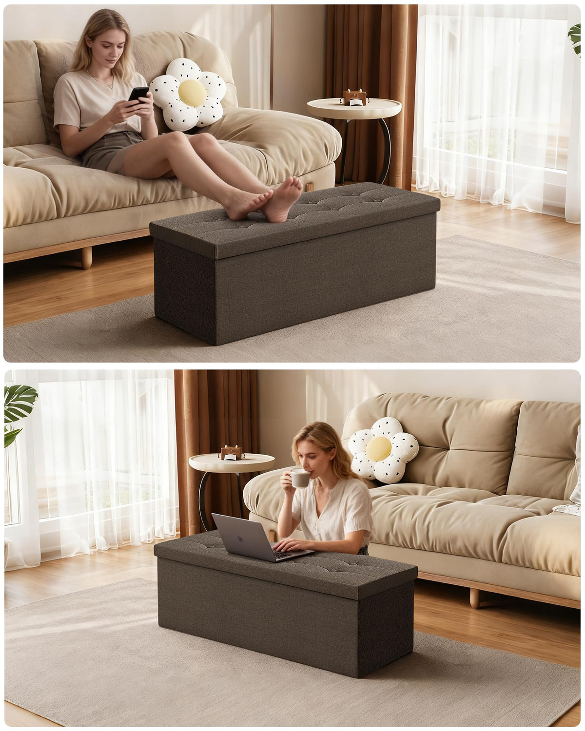 GLAXYFUR padded-top seating ottoman provides comfortable, versatile extra seating.