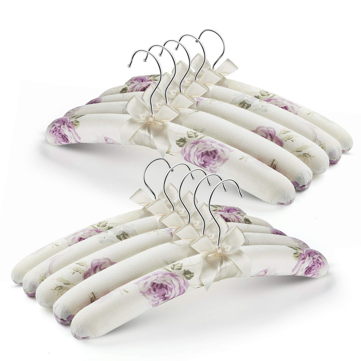 GLCON anti-slip satin padded hanger with floral canvas cover protecting delicate dresses