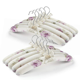 GLCON anti-slip satin padded hanger with floral canvas cover protecting delicate dresses