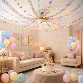 Gleebixi gold star garland adds sparkle to pastel decor setup