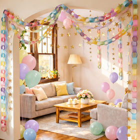 Gleebixi in-use photo backdrop setup for a pastel party
