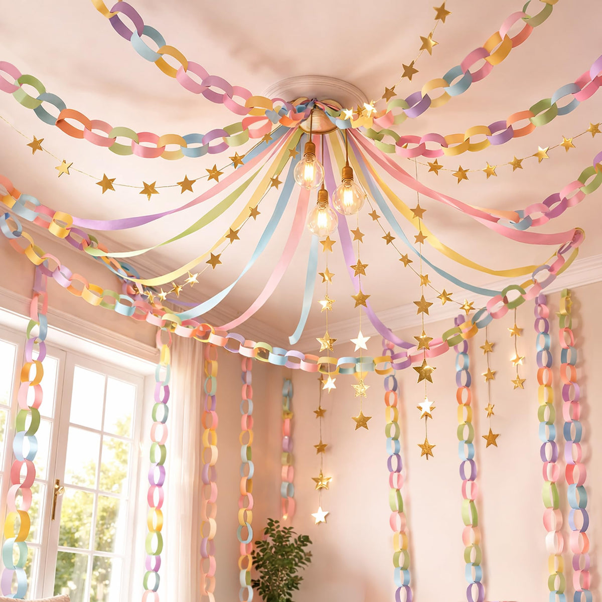 Gleebixi pastel crepe streamers create a soft backdrop for photos and walls.