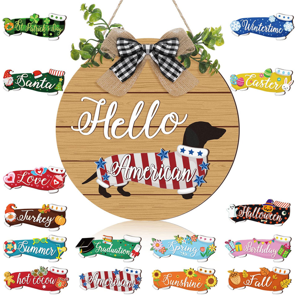 Glenmal dachshund welcome sign front door decor with durable wood and seasonal charm