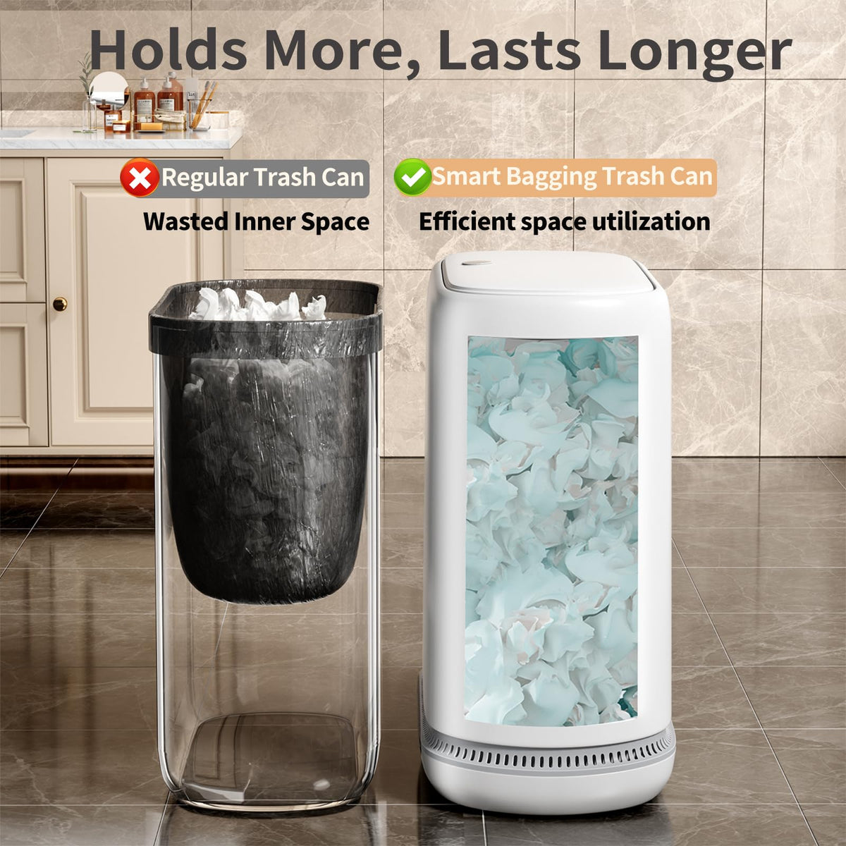 Gleynest air-pressure bag lock ensures snug, neat liners.