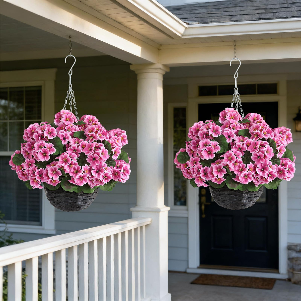 GLIDLION 22-inch geranium hanging basket shows full-bodied silhouette.