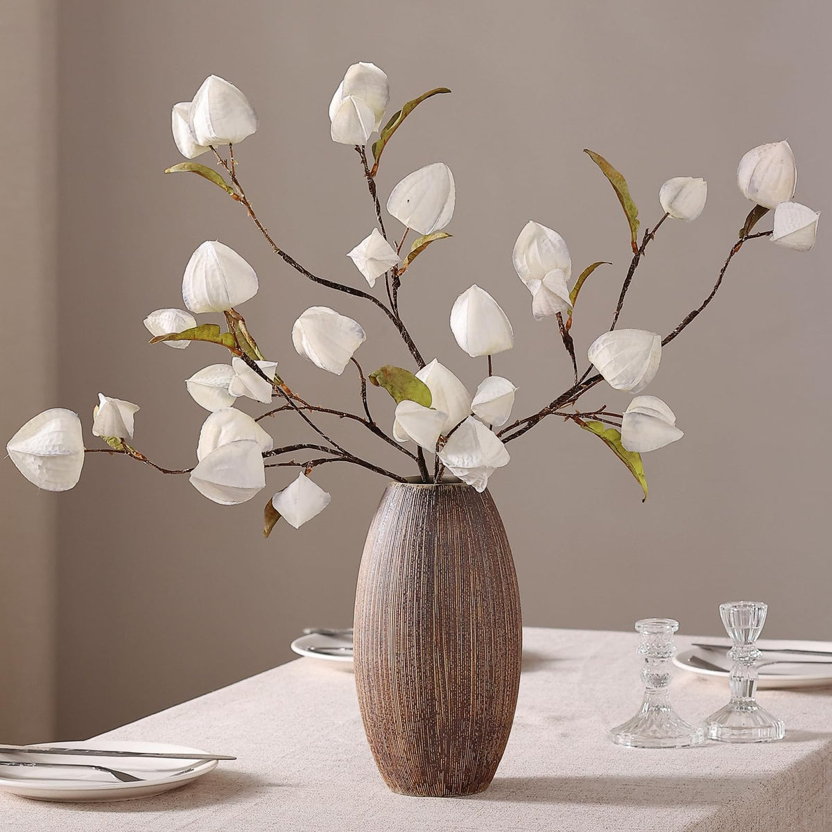 GLIDLION 4pcs artificial physalis branch for vase, 29 inches, ideal for year-round arrangements.