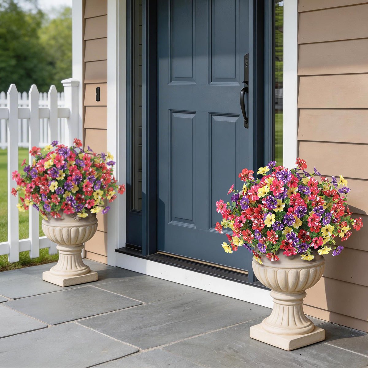 GLIDLION morning glory topiary in garden decor pose, UV-resistant and year-round color.