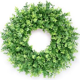 GLIDLION eucalyptus wreath on front door enhances curb appeal with lush greenery.