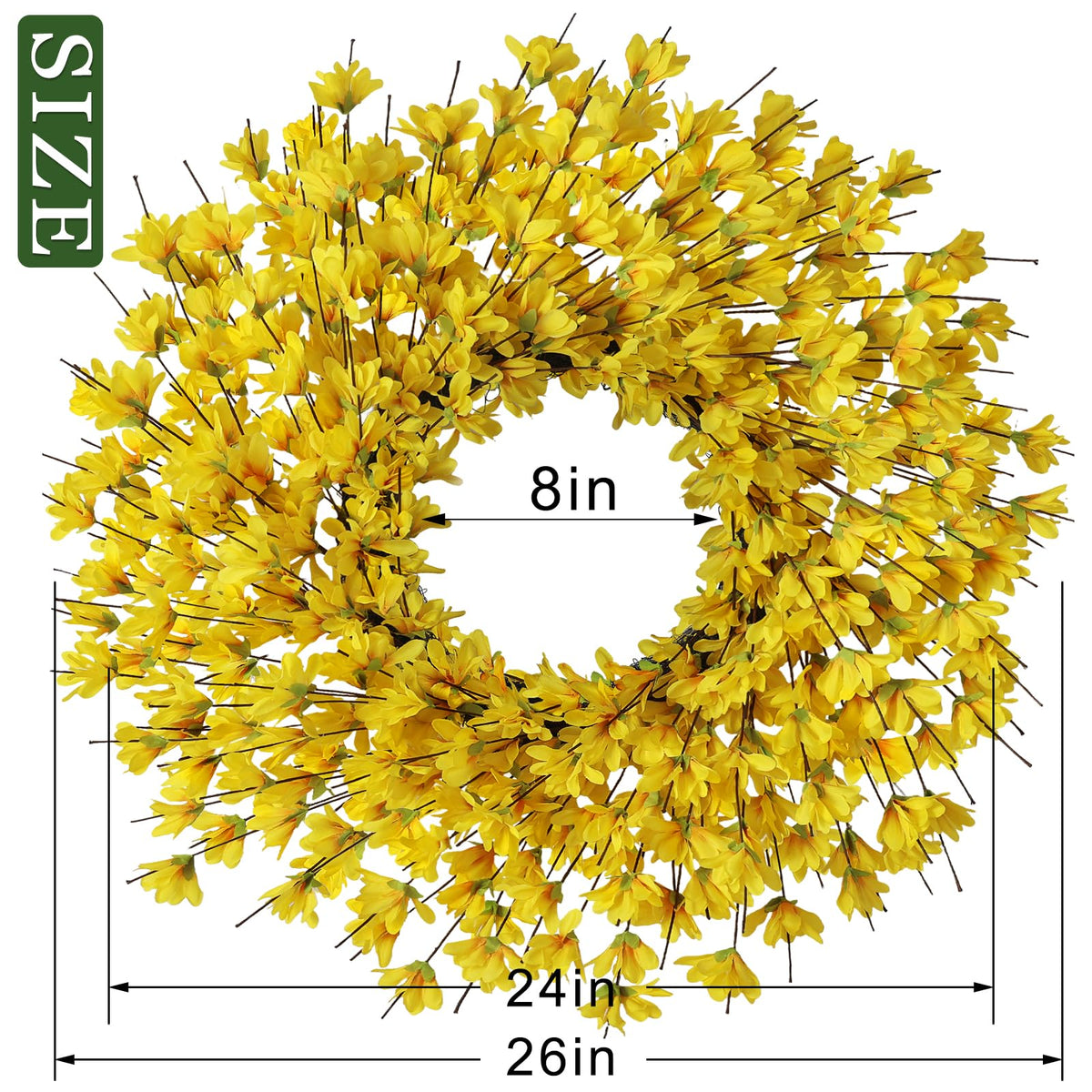 GLIDLION window decor with yellow forsythia wreath creates a bright, inviting scene.