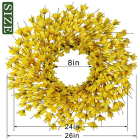 GLIDLION window decor with yellow forsythia wreath creates a bright, inviting scene.