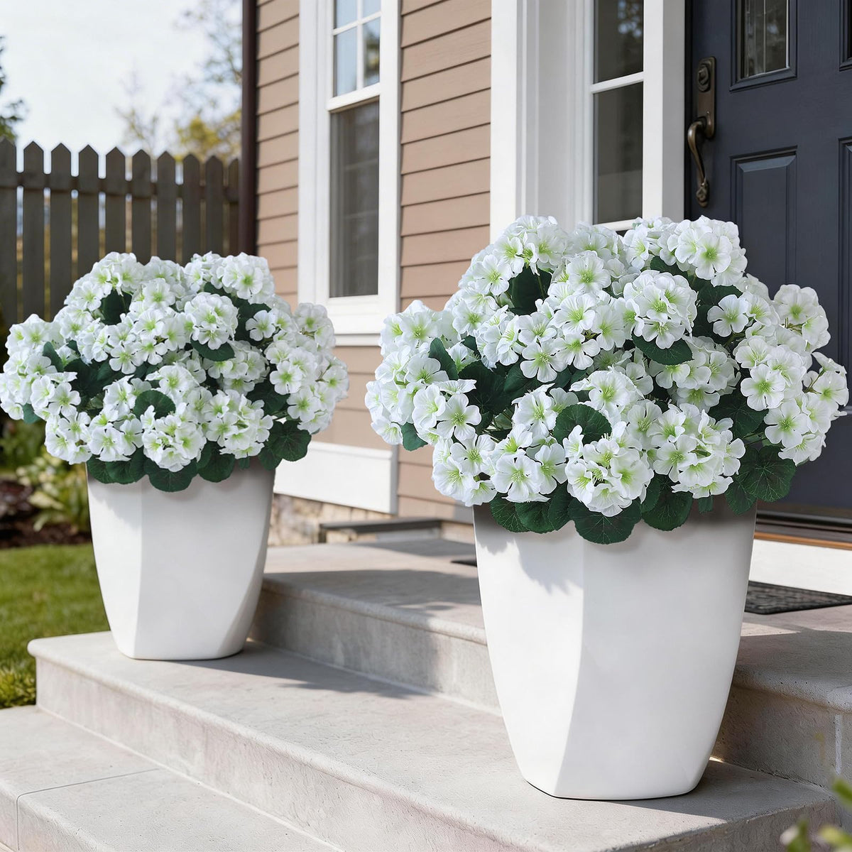 GLIDLION 12-bundle artificial geranium flowers designed for outdoor UV resistance.