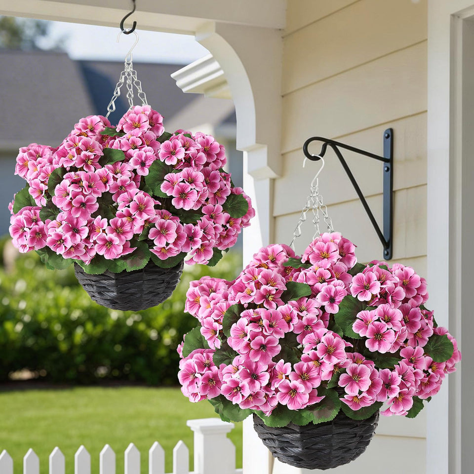 GLIDLION geranium hanging basket setup ready to display outdoors.
