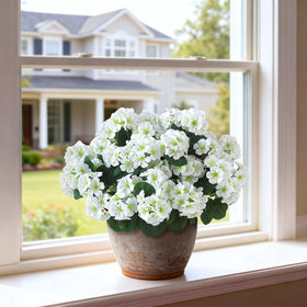 GLIDLION geranium topiary cement-filled base keeps plants upright during wind.