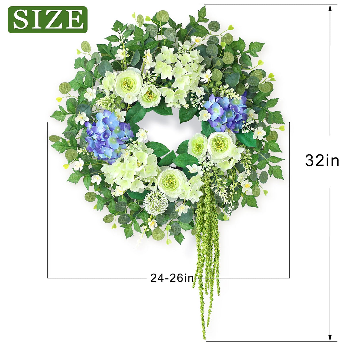 GLIDLION wreath wide-angle view displays lush fullness for large entryways.
