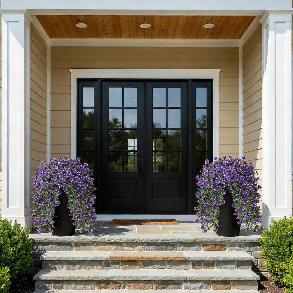 GLIDLION realistic eucalyptus leaves complement purple blooms.