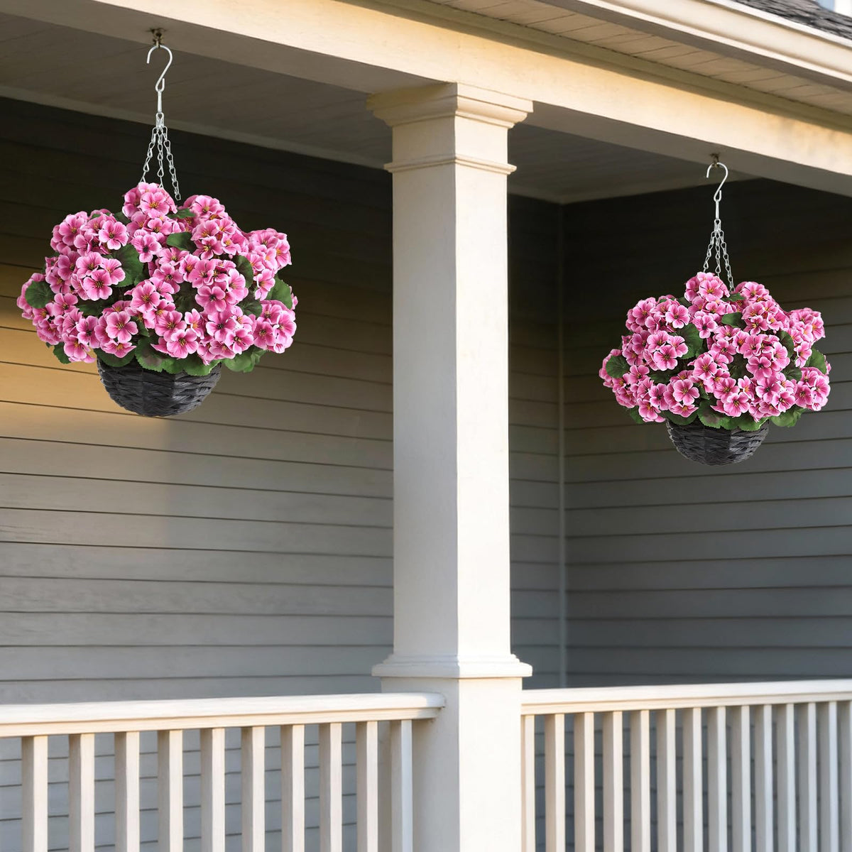 GLIDLION two-pack geranium baskets offer year-round charm.