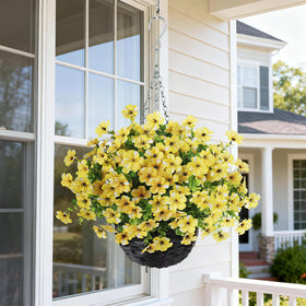 GLIDLION woven basket with plastic leaves, durable outdoor design