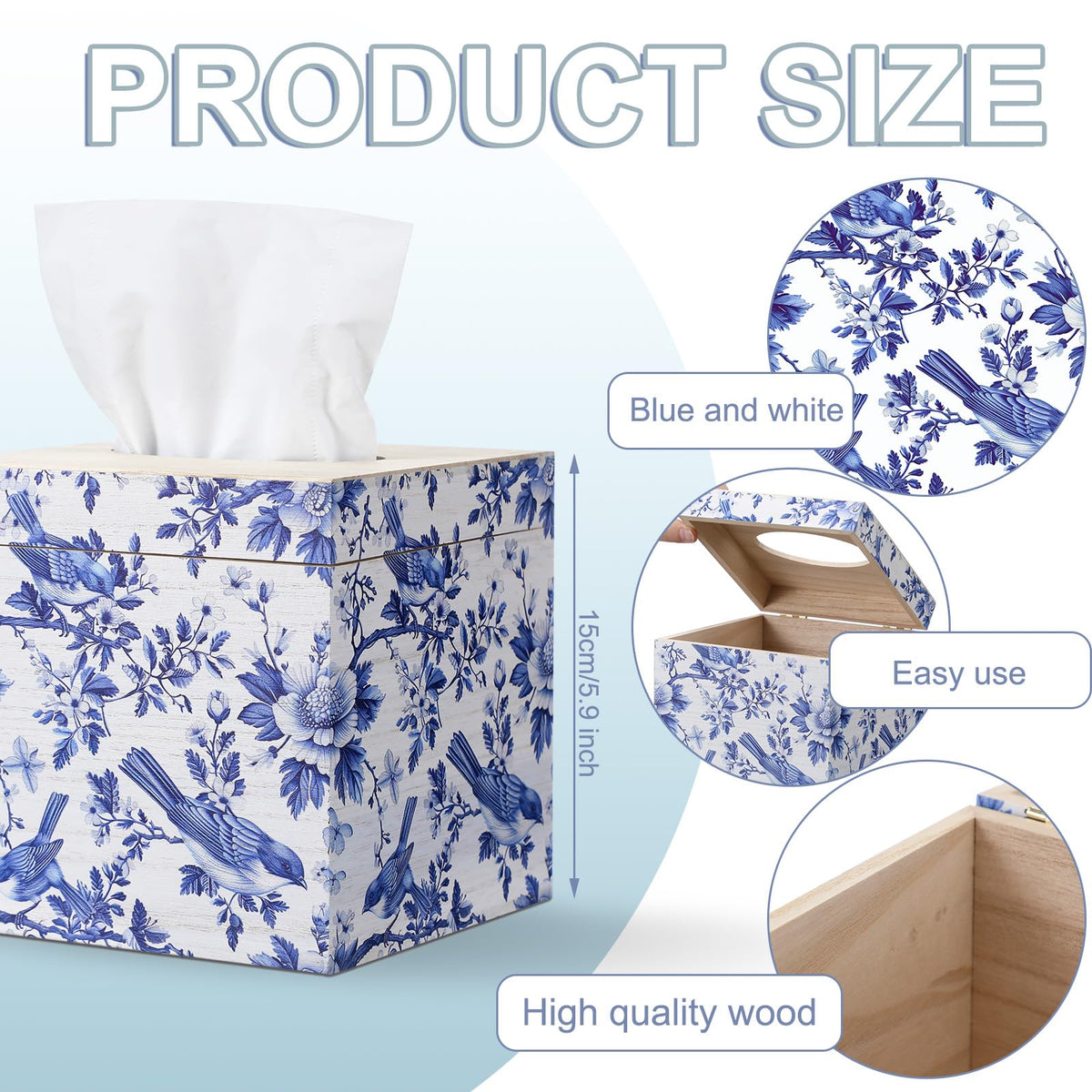 GlikCeil wooden tissue box cover 6x6x6 securely hides standard boxes.