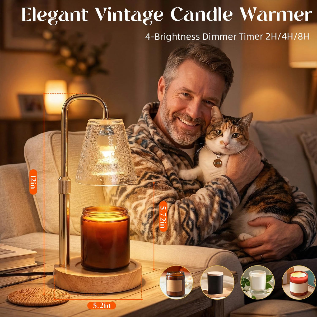 Glimra dimmable candle warmer showing adjustable brightness for mood lighting.