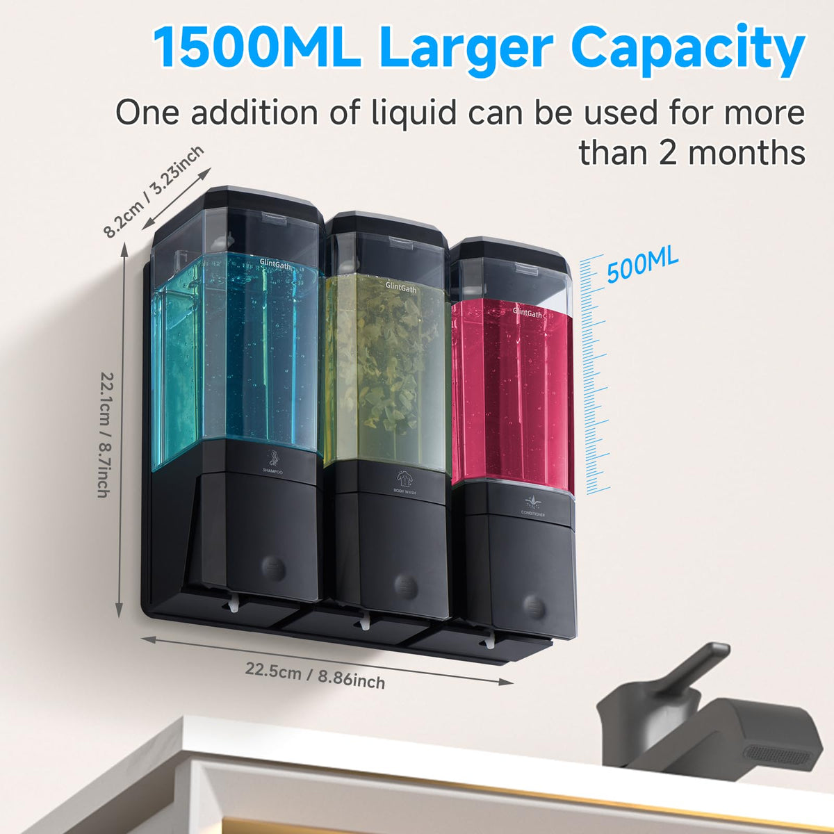 GlintGath visual window shows liquid levels in the 3-chamber unit.