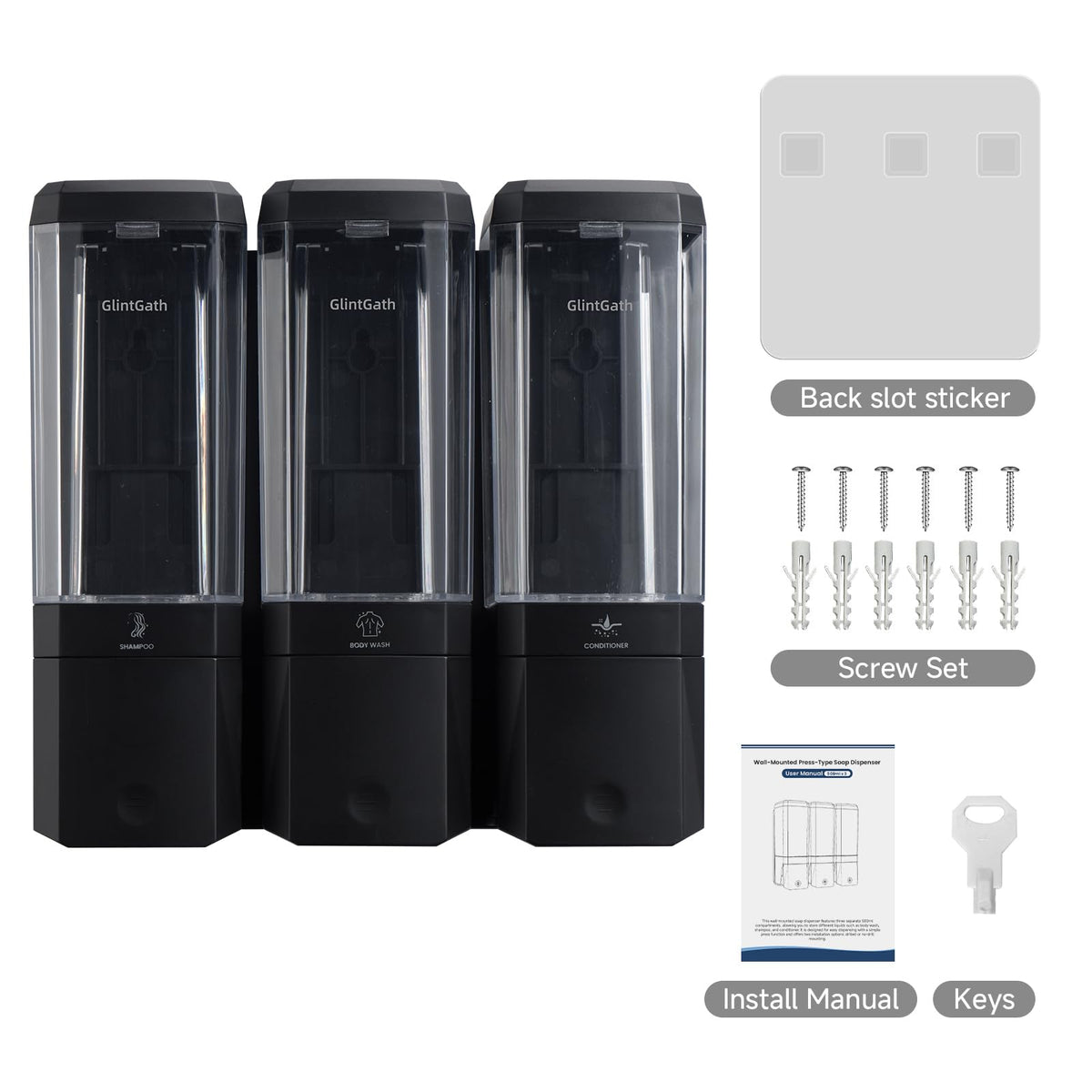 Easy refill via top-cap access for GlintGath dispenser.
