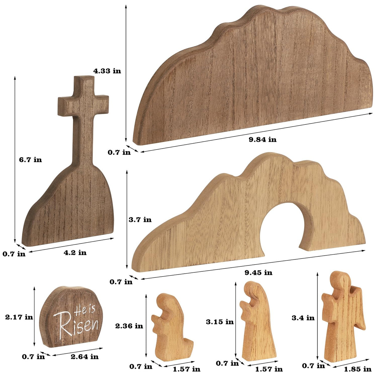Glintoper resurrection cross decor – seven-piece wooden set enhances Easter table displays at home or church