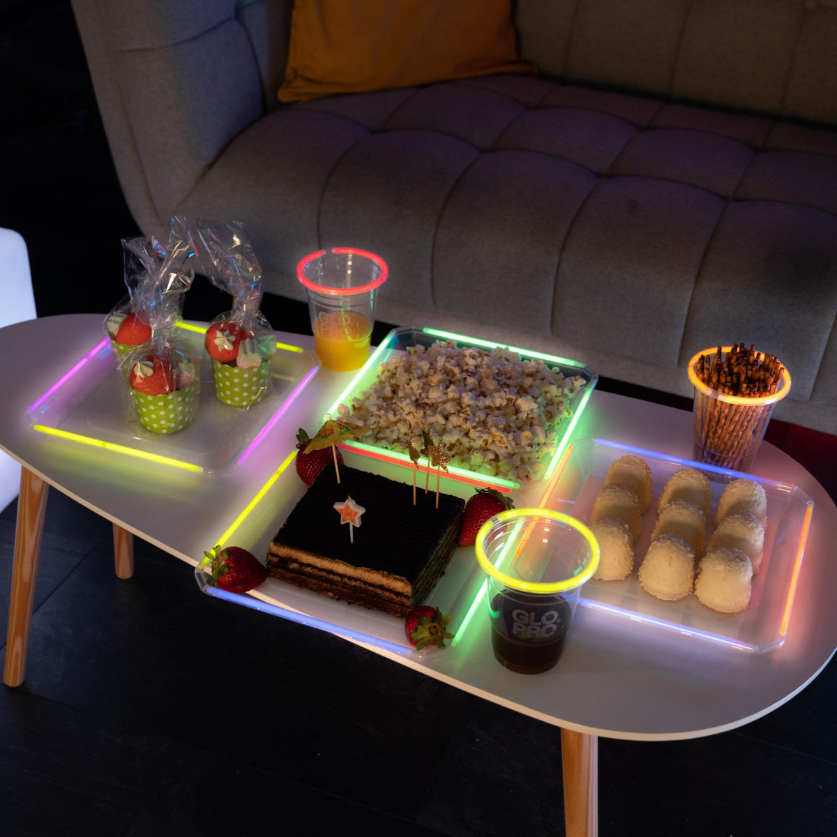 Glo Pro complete glow party set includes 20 cups and 20 sticks.