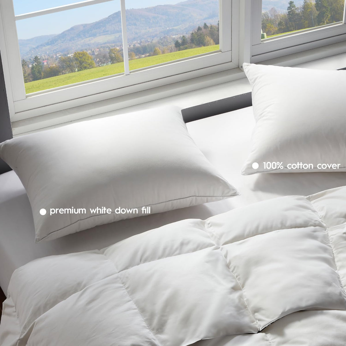 Globon Down Pillow top stitching detail emphasizes durability and refined finish.