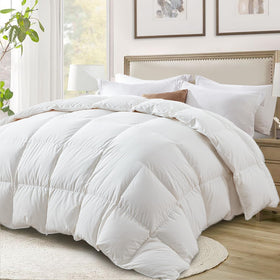 Globon Ultra-Soft Down Comforter on bed showing plush loft for year-round warmth.