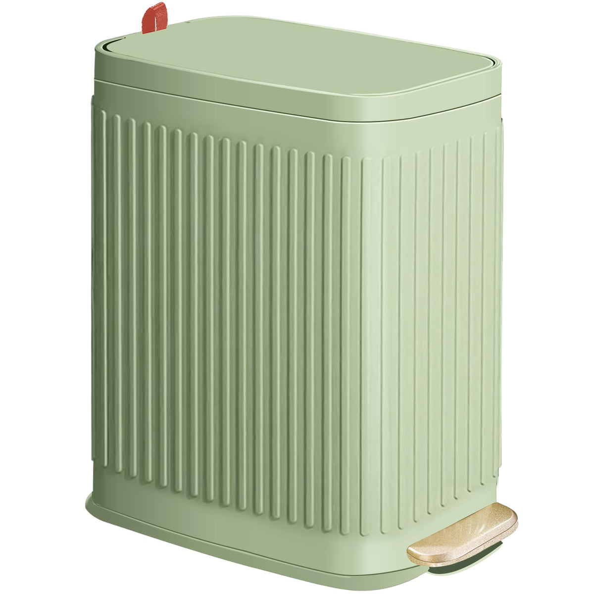 GloDeals slim bathroom trash can with pedal and green finish for compact, space-saving bathrooms.
