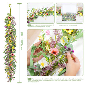 GLOMAXLY lavender-wisteria garland adds durable, lifelike blooms.