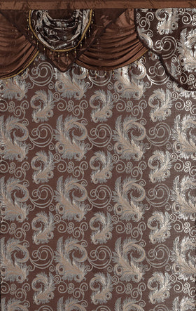 GLORY RUGS brown jacquard curtain panel demonstrates rich texture and drape.