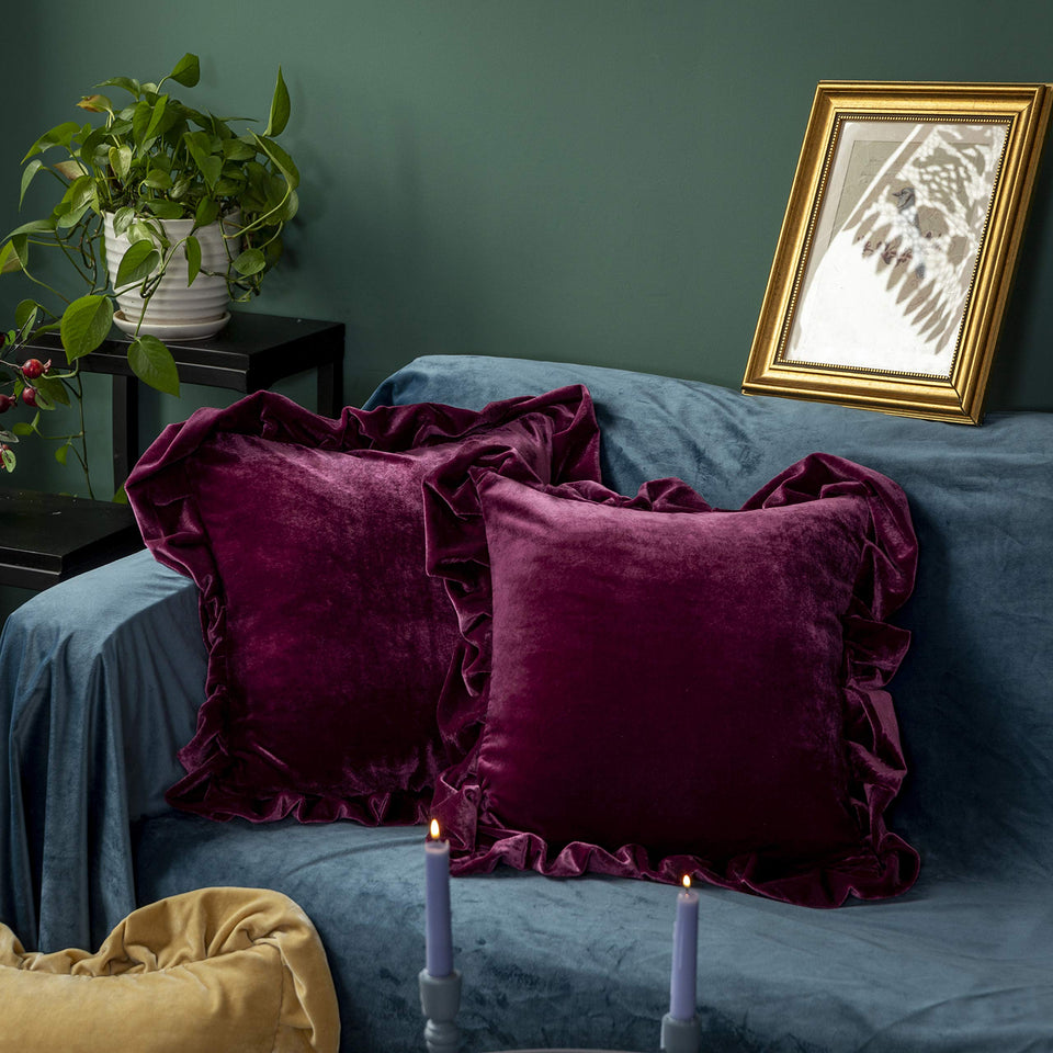 GLORY SEASON velvet throw pillow cover in amaranth color adds cozy luxury to any sofa.